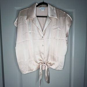 Rachel Zoe-Satin Cream ButtonTie Front Blouse